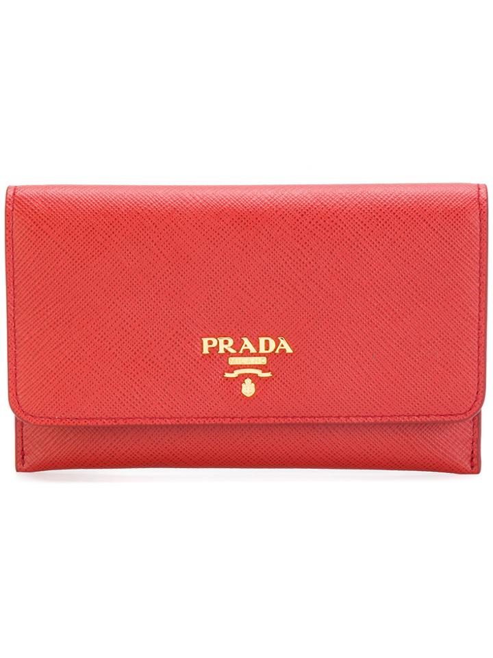Prada Logo Stamp Grained Purse - Red