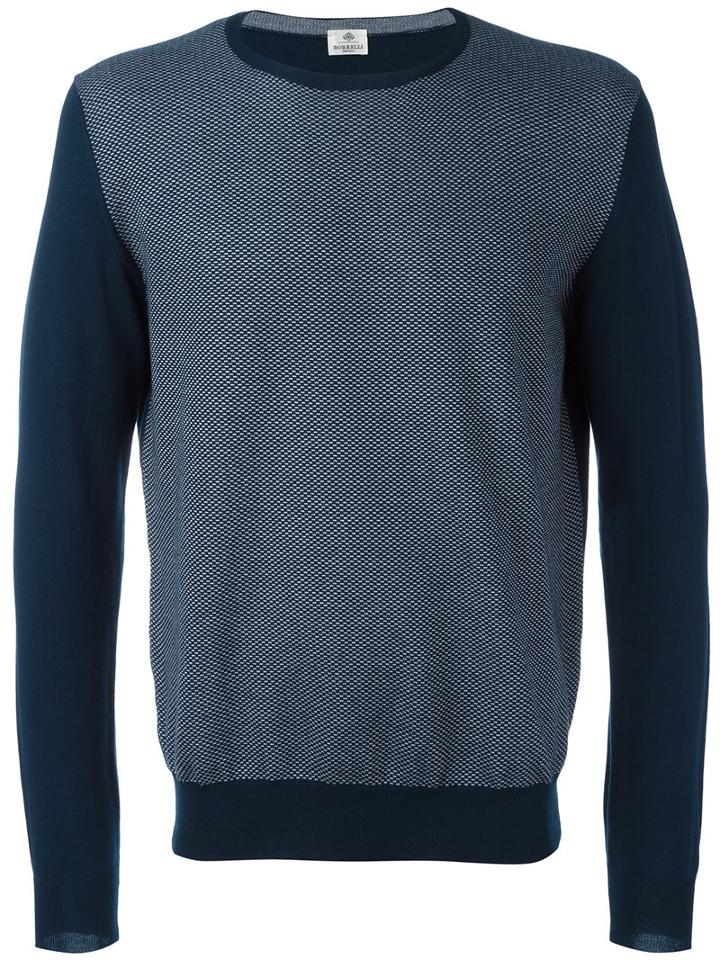 Borrelli Round Neck Jumper, Men's, Size: 52, Blue, Cotton