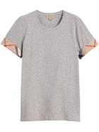 Burberry Check Cuff Stretch Cotton T-shirt - Grey