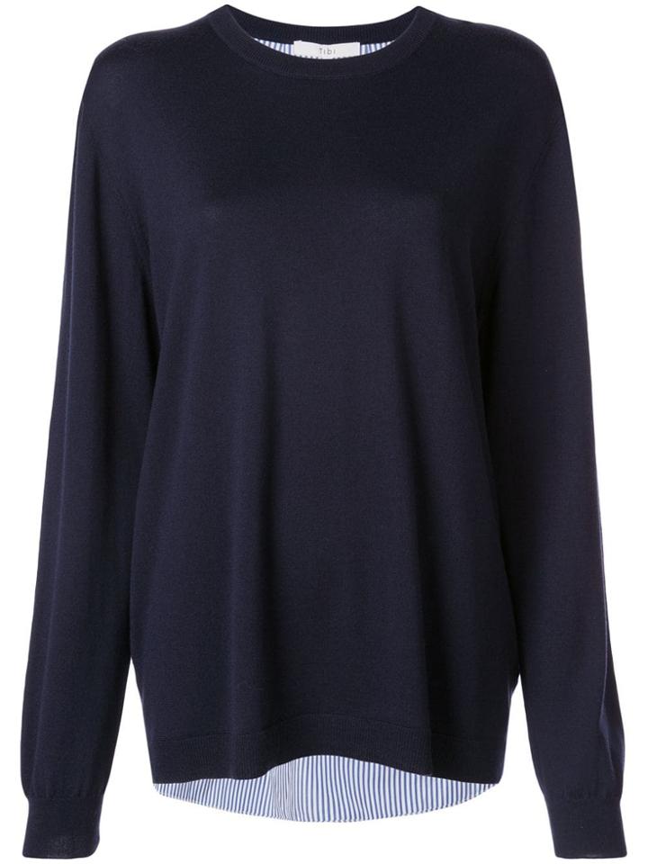 Tibi Poplin-panelled Jumper - Blue
