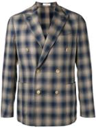 Boglioli Double-breasted Check Blazer, Men's, Size: 52, Blue, Silk/cotton/virgin Wool/cupro