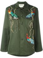 Night Market Peacock Embroidered Jacket, Size: Medium, Green, Cotton/polyester/glass/metal