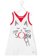 Rykiel Enfant Cat Print Dress, Girl's, Size: 6 Yrs, White