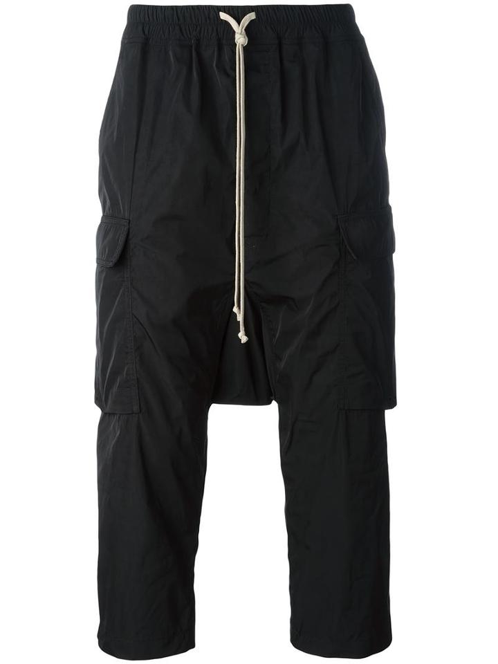 Rick Owens Drop-crotch Cropped Cargo Trousers, Men's, Size: 46, Black, Polyester