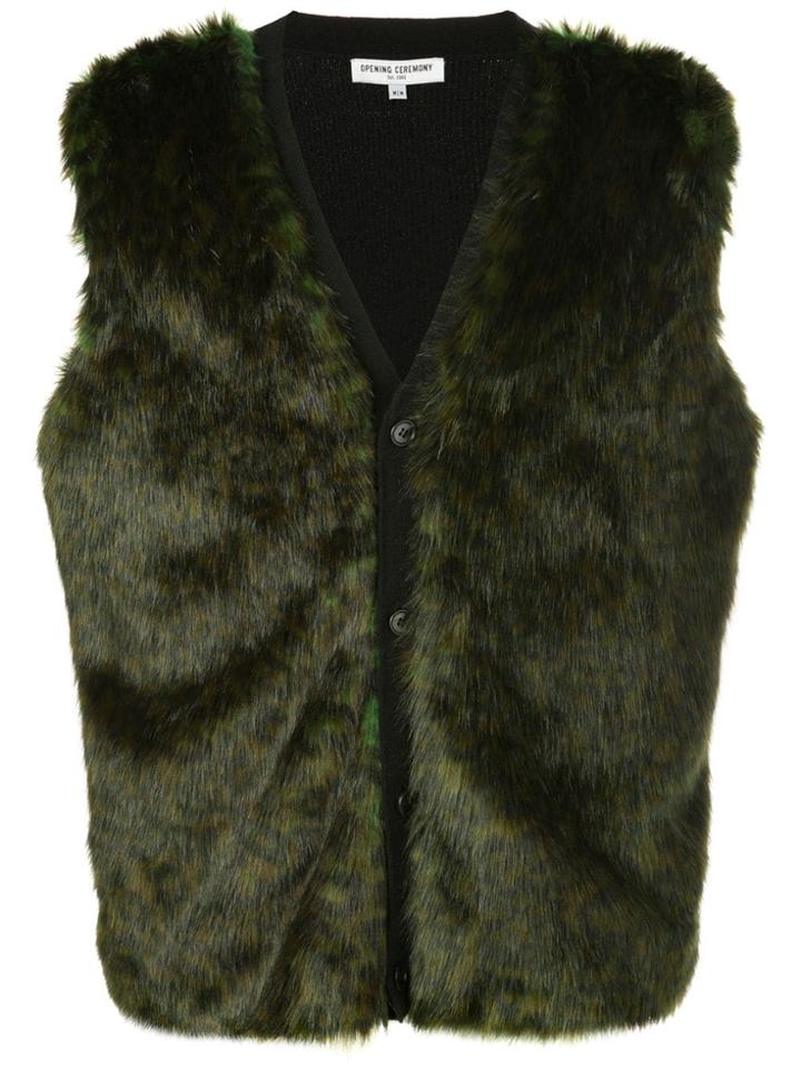 Opening Ceremony Faux Fur Buttoned Gilet - Green