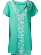 Sub V-neck Embroidered Kaftan, Women's, Size: P, Green, Cotton
