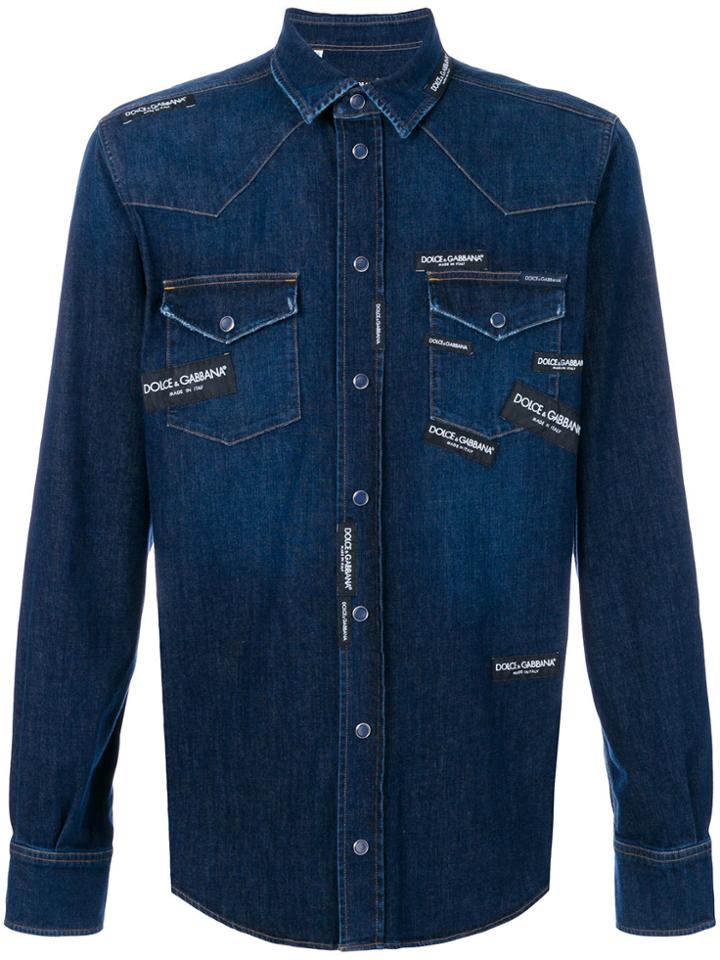 Dolce & Gabbana Logo Patch Denim Shirt - Blue