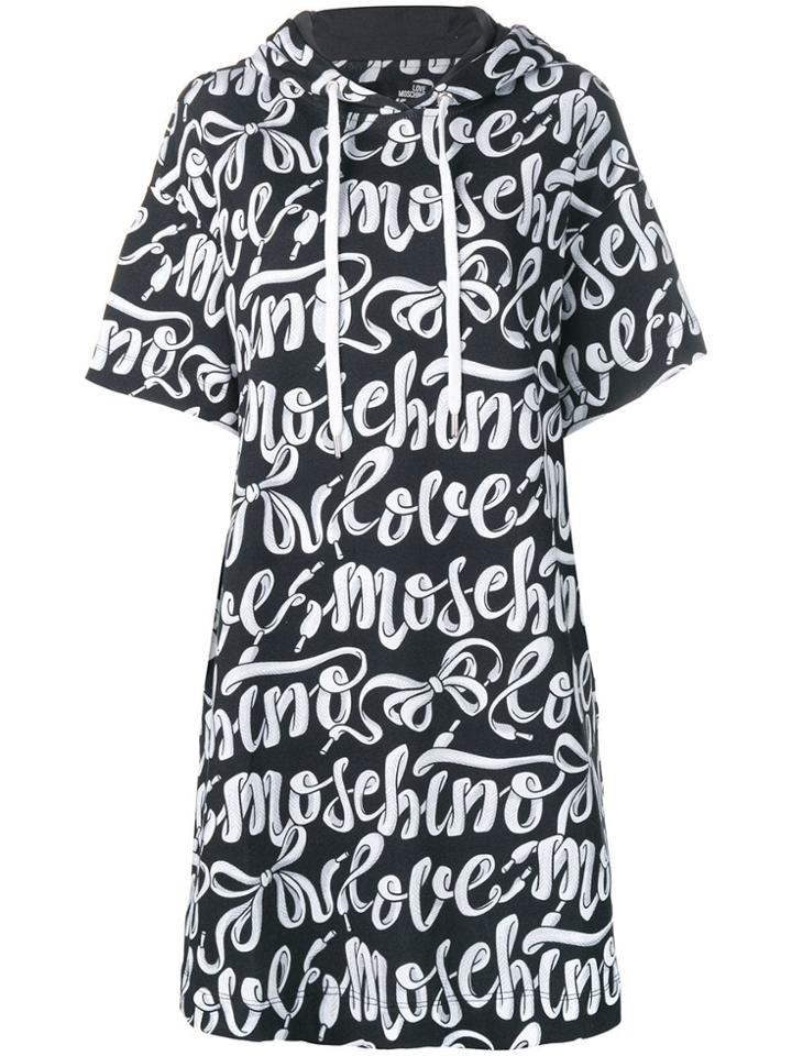 Love Moschino Logo Print Hooded Dress - Blue