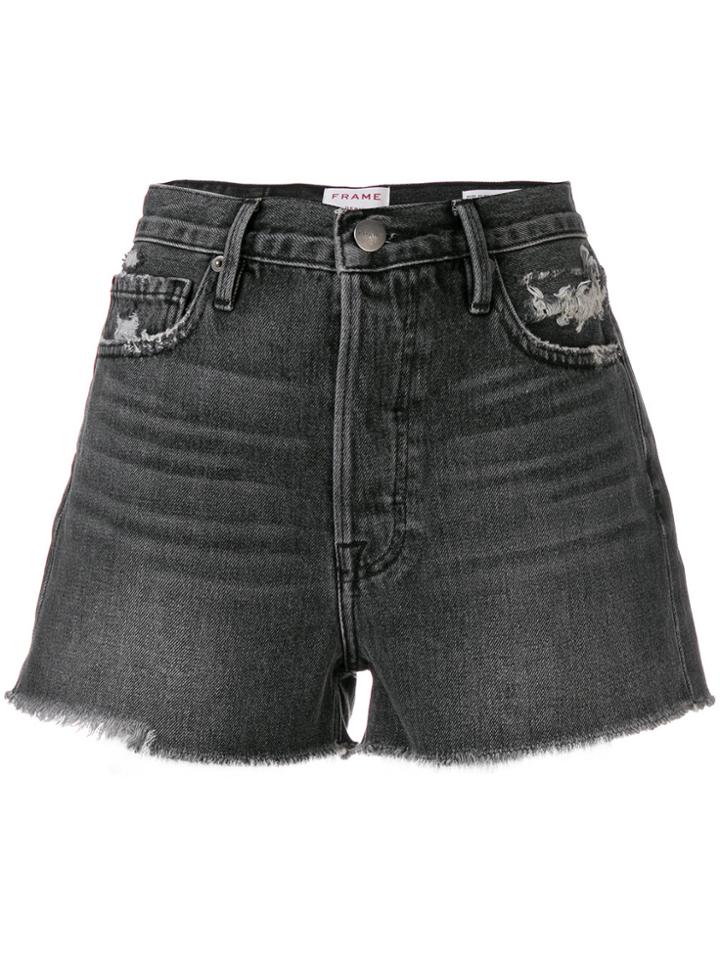 Frame Denim Faded Raw Edge Shorts - Black