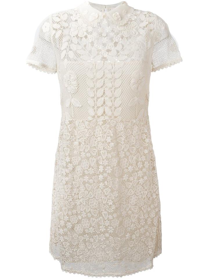 Red Valentino Macramé Sheer Panel Dress, Women's, Size: 44, White, Silk/cotton/polyester