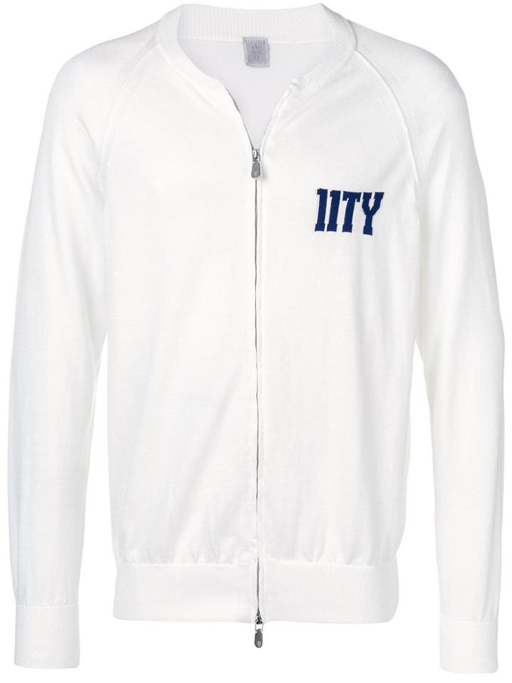 Eleventy Logo Zipped Cardigan - White