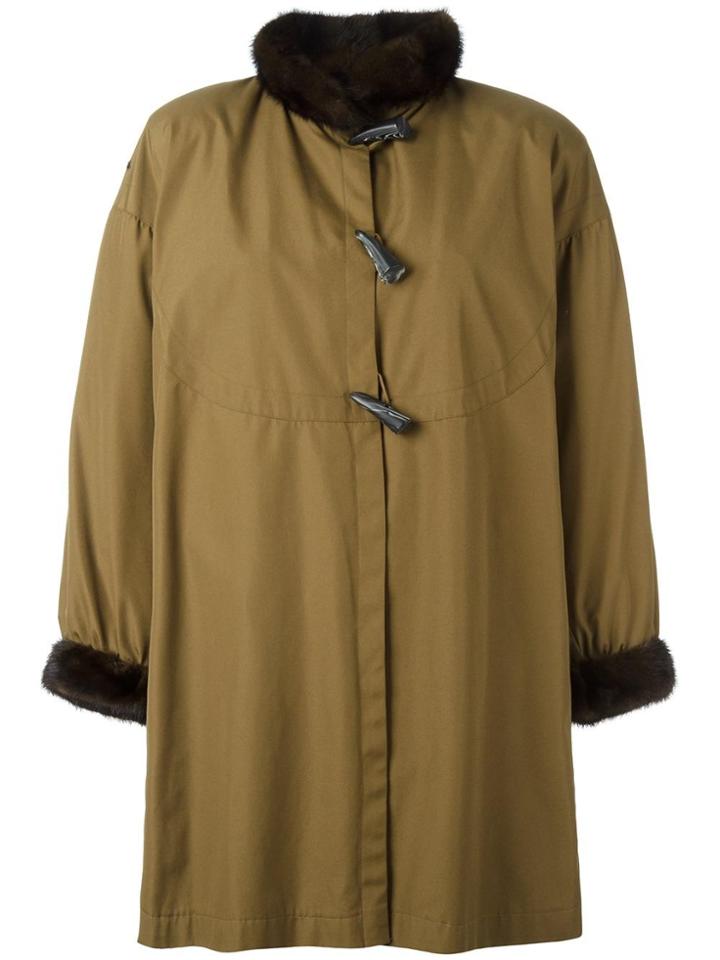 Yves Saint Laurent Vintage Toggled Fur Trim Coat - Green