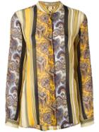 Etro Collarless Striped Print Blouse, Women's, Size: 48, Yellow/orange, Silk