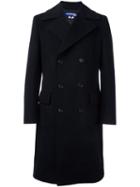 Junya Watanabe Comme Des Garçons Man Long Double Breasted Coat, Men's, Size: Xl, Black, Wool/nylon/polyester/cupro