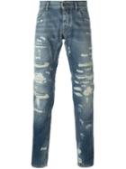 Dolce & Gabbana Ripped Detail Jeans, Men's, Size: 50, Blue, Cotton