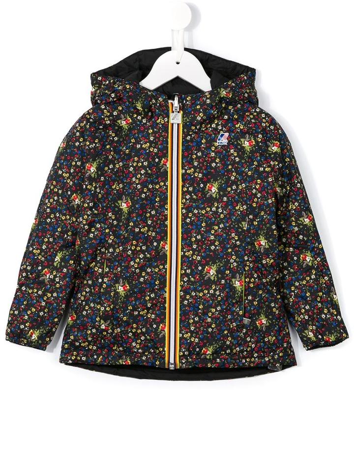 K Way Kids Floral Print Windbreaker, Girl's, Size: 10 Yrs, Black
