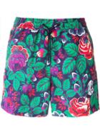 Etro Rose Print Swim Shorts, Men's, Size: L, Blue, Nylon