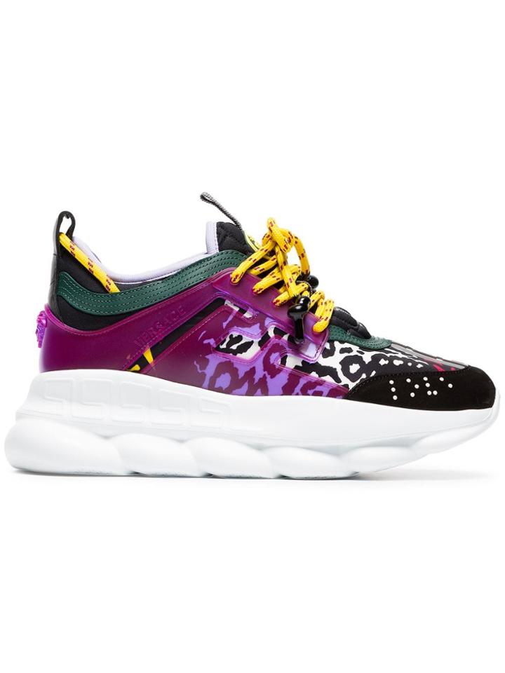 Versace Chain Reaction Leather Trainers - Black
