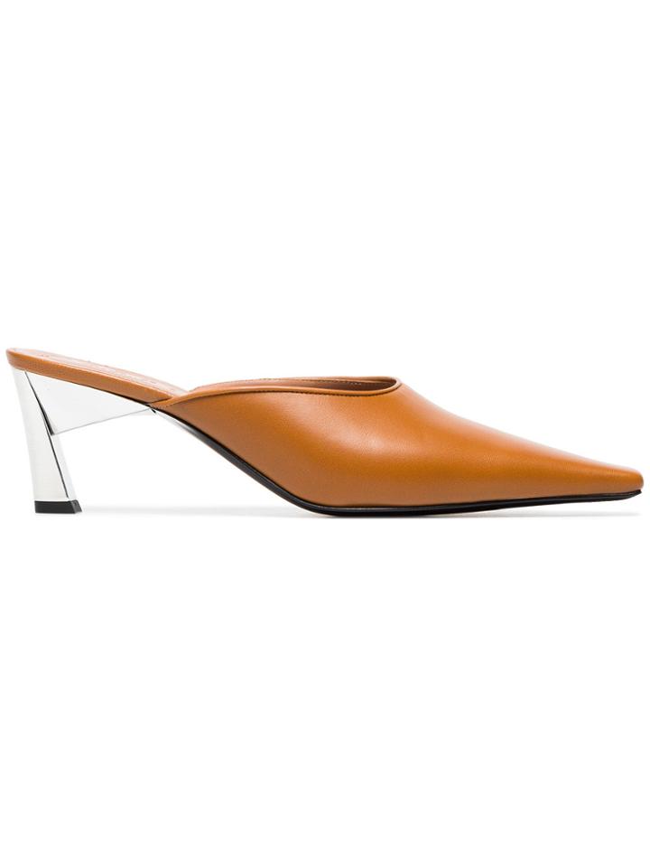 Marni Brown 60 Leather Square Toe Mules