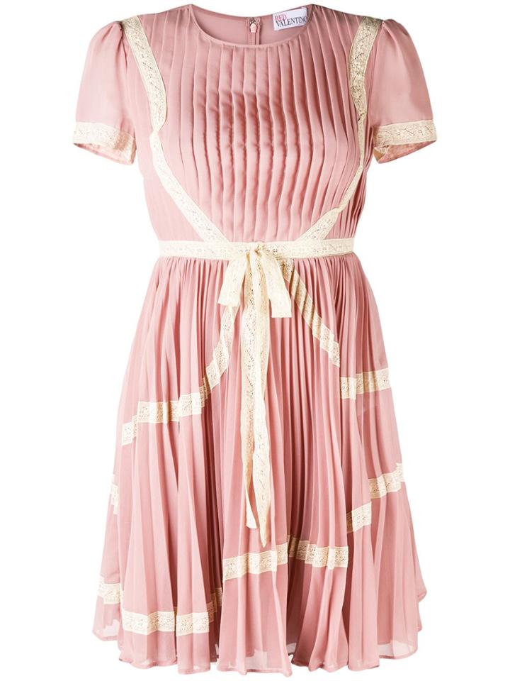 Red Valentino Lace Trim Pleated Dress - Pink & Purple
