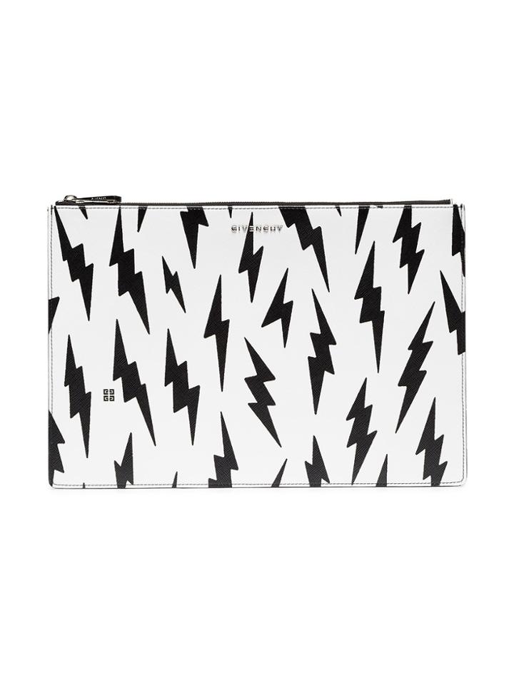 Givenchy White Lightning Bolt Large Leather Pouch