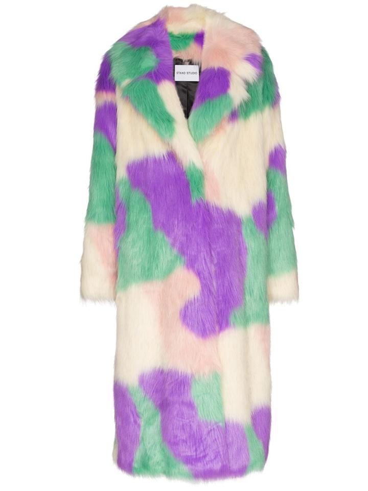 Stand Studio Clara Faux Fur Camouflage Coat - Purple