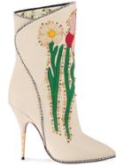 Gucci Cream Leather Flowers 110 Boots - White