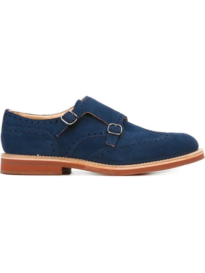 Church S Kelby Monk Shoes, Men's, Size: 8, Blue, Suede/leather/rubber