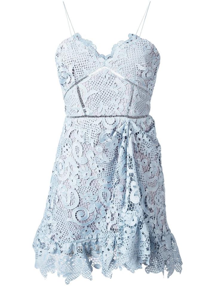 Self-portrait - Gathered Asymmetric Dress - Women - Polyester/spandex/elastane - 10, Blue, Polyester/spandex/elastane