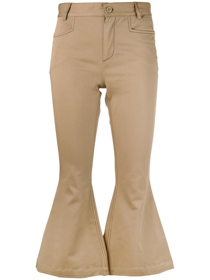 Flared Cropped Trousers - Women - Cotton/spandex/elastane - 44, Nude/neutrals, Cotton/spandex/elastane, L'autre Chose