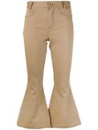 Flared Cropped Trousers - Women - Cotton/spandex/elastane - 44, Nude/neutrals, Cotton/spandex/elastane, L'autre Chose