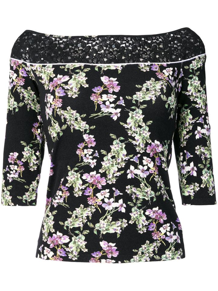 Blumarine Floral Off Shoulder Top - Black