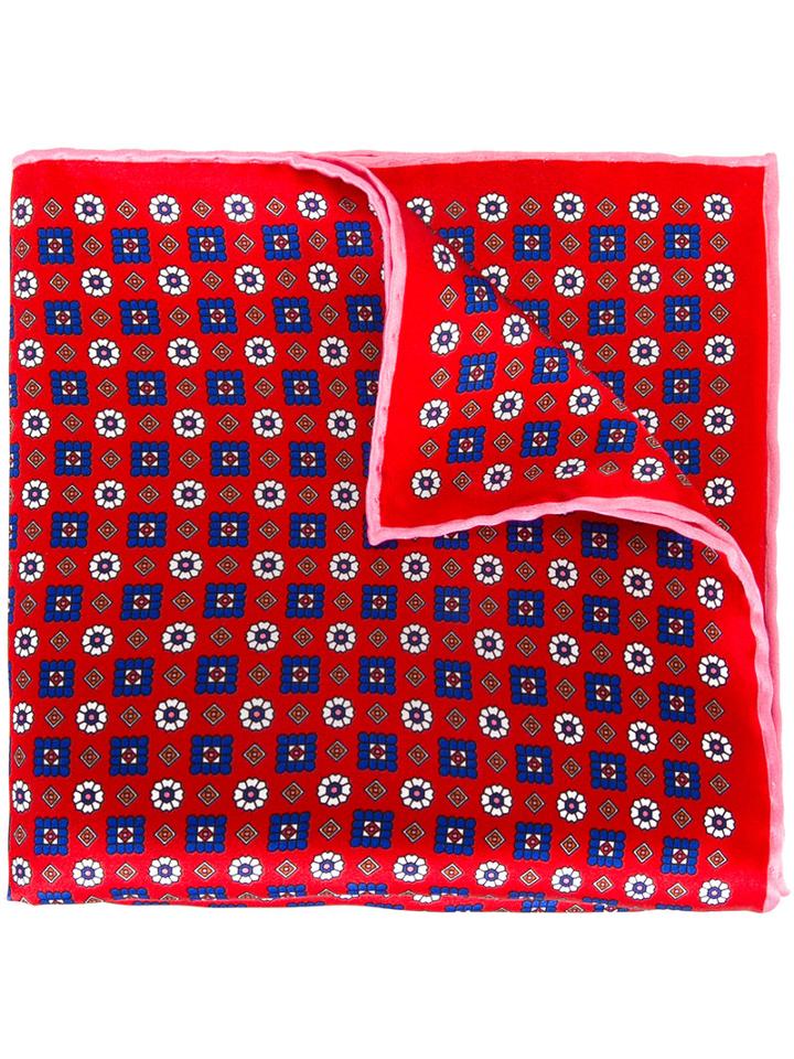 Canali - Patterned Pocket Square - Men - Silk - One Size, Red, Silk