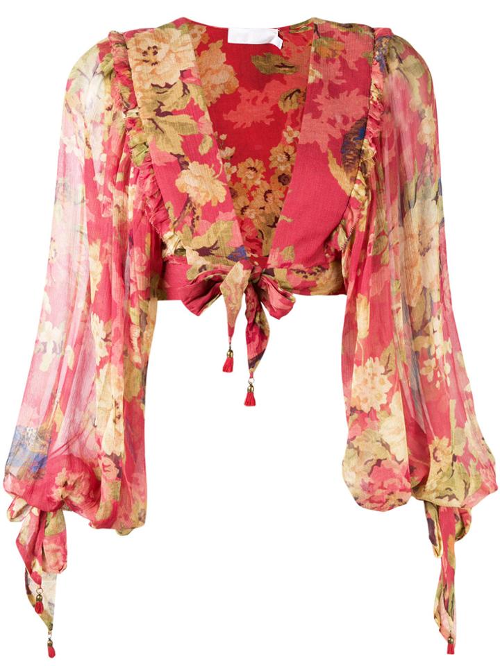 Zimmermann Floral Draped Blouse - Red