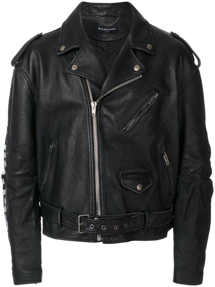 Balenciaga Bal Painted Biker Jacket - Black