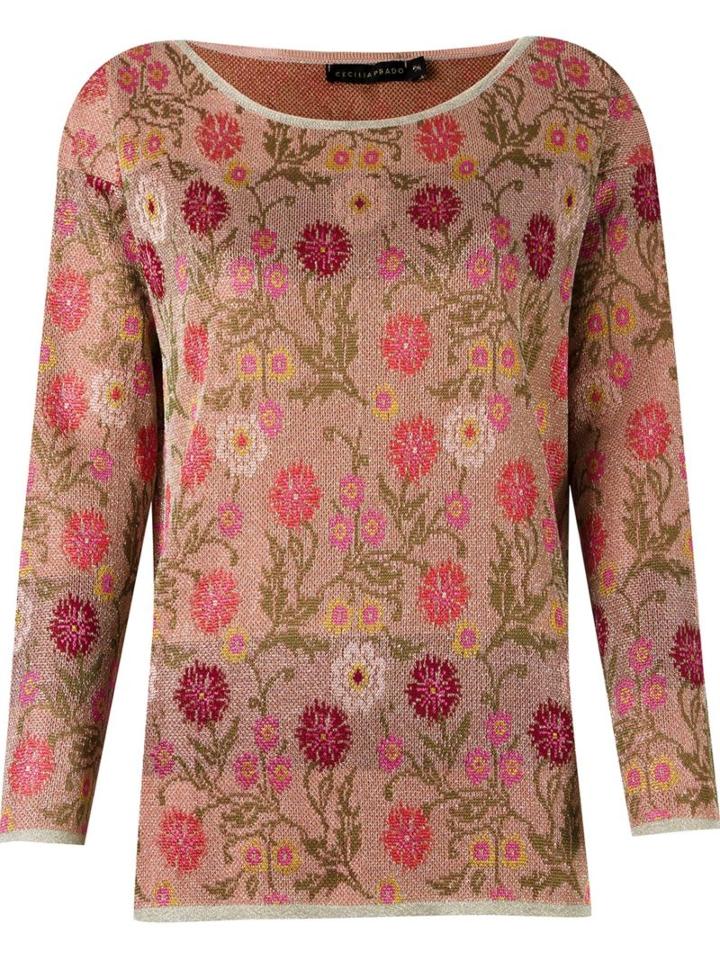 Cecilia Prado Floral Pattern Knitted Blouse, Women's, Size: P, Pink/purple, Lurex/viscose