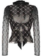 Osman Verena Embellished High Neck Tulle Top - Black