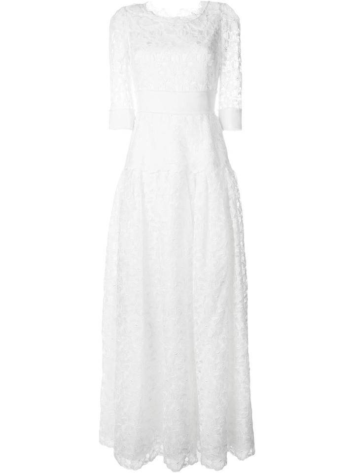 Dolce & Gabbana Embroidered Flower Motif Dress, Women's, Size: 40, White, Silk/cotton/polyimide