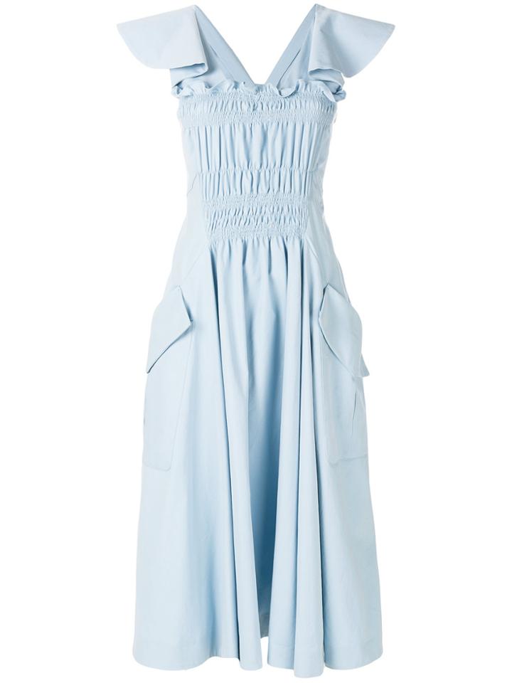Carven Front Ruffle Midi Dress - Blue