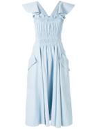 Carven Front Ruffle Midi Dress - Blue