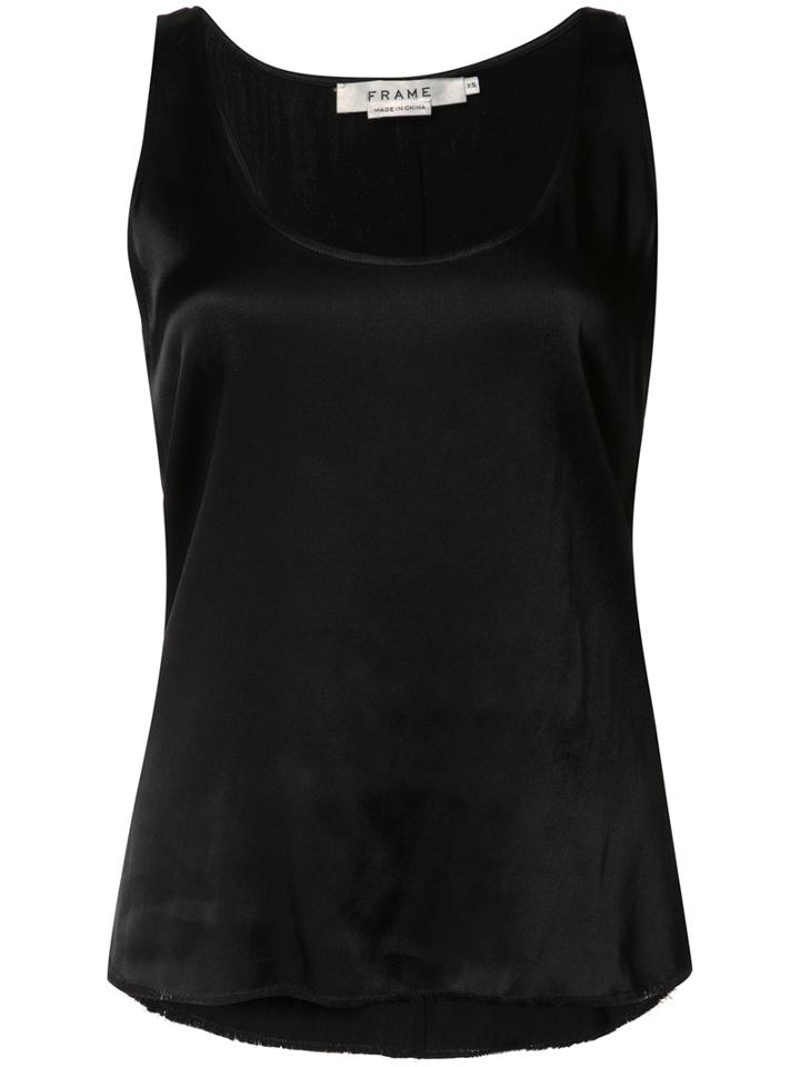 Frame Denim Satin Racer Tank, Women's, Size: Small, Black, Viscose/spandex/elastane