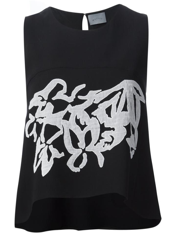 Maiyet Floral Motif Tank Top, Women's, Size: 8, Black, Spandex/elastane/acetate/viscose