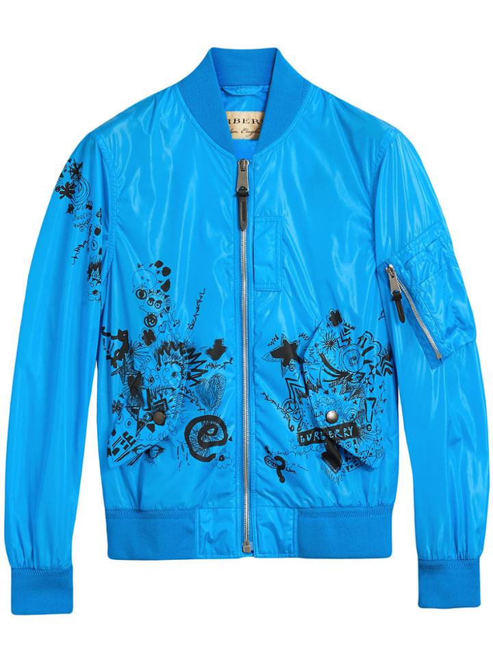 Burberry Doodle Print Bomber Jacket - Blue