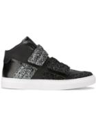 Mm6 Maison Margiela Glitter Velcro Strap Hi-top Sneakers, Women's, Size: 37, Black, Pvc/rubber