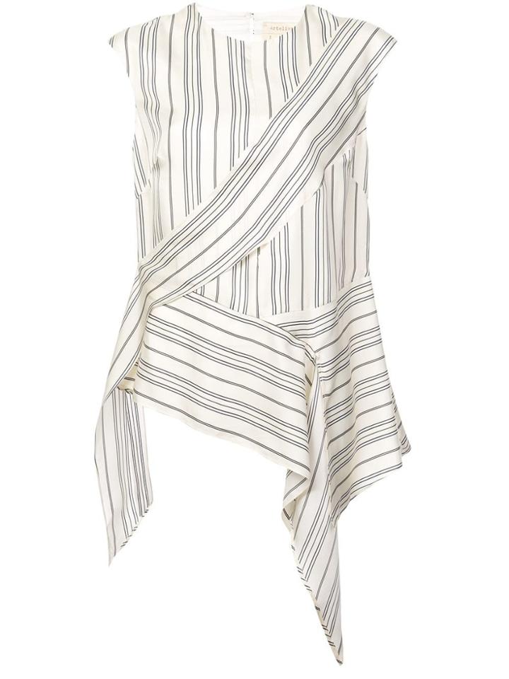 Nicole Miller Departure Stripe Cap Sleeve Top - White