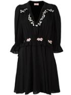 Giamba Embroidered Ruffle Dress, Women's, Size: 42, Black, Viscose/spandex/elastane/polyester