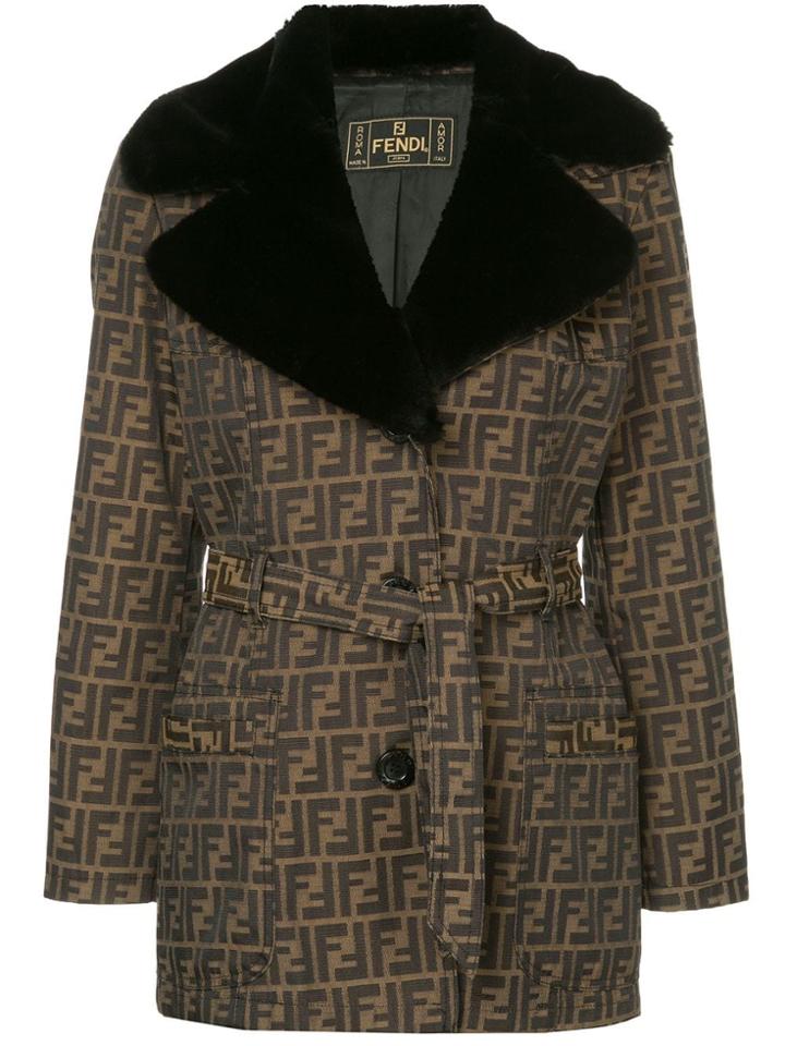 Fendi Vintage Logo Coat Jacket - Brown
