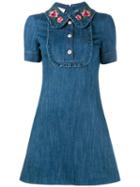 Gucci Embroidered Collar Denim Dress, Women's, Size: 46, Blue, Cotton/polyester