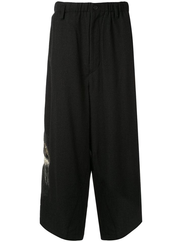 Yohji Yamamoto Embroidered Drop-crotch Pants - Black