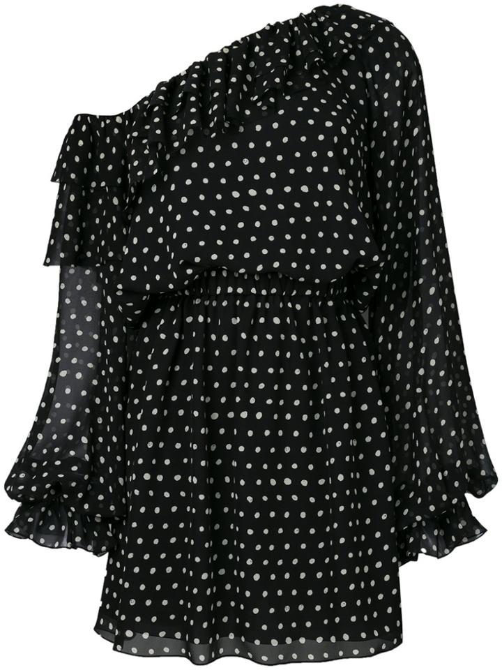 Saint Laurent Polka-dot One Shoulder Dress - Black